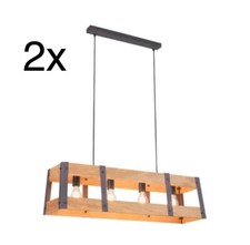 2x Rustic Industrial Wood Pendant Lights Leuchten-Direkt CRATE 4 Light Ceiling