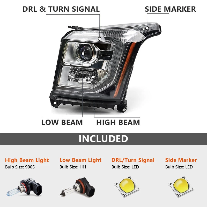 For 2015-2017 GMC Yukon XL Halogen Projector LED DRL Headlight Driver W/ Bulbs Foto 2 de 4