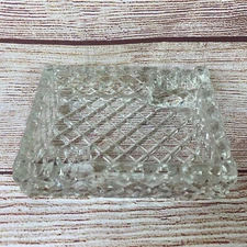 Vintage Rectangle Glass Diamond Squares Prism Cut Ashtray Trinket Dish