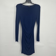 Express Dress Women's Sz XS Blue Round Neck Long Sleeve Bodycon Knee Length