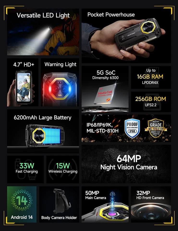 Ulefone Armor Mini 20/20T Pro 5G Rugged Smartphone 16GB+256GB 4.7" 64MP Night VN - Image 4 of 4