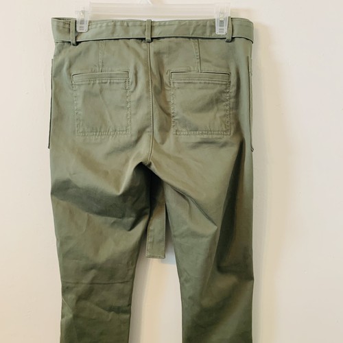 Loft Belted Chino Pants Size 4 Army Green Pockets Raw Hem Lyocell Cotton Blend - Picture 7 of 10