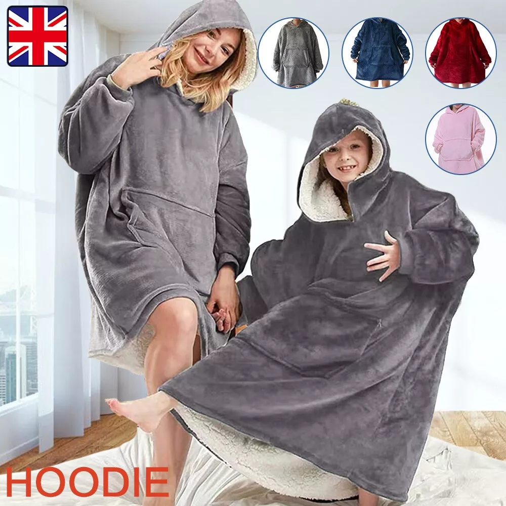 Super Soft Comfy Hoodie Blanket Sherpa Fleece Warm Cosy Hooded Sweatshirt UK New