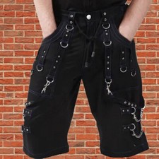 Men Handmade Gothic Bondage Trouser Blue Thread Cyber Punk Shorts/Trip Shorts