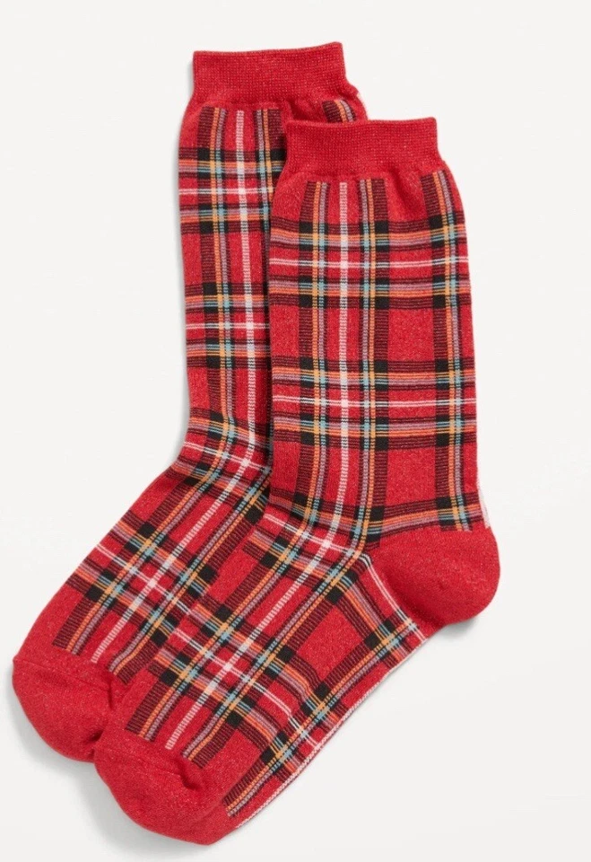 Old Navy 女式船员袜 ~ 2 双海军蓝格子 & 红色格子 ~ 全新带标签 — 第 2/3 张图片