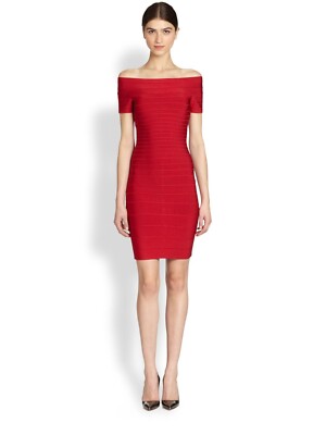 NWT Authentic Herve Leger “CARMEN” M Lipstick Red Off-Shoulder