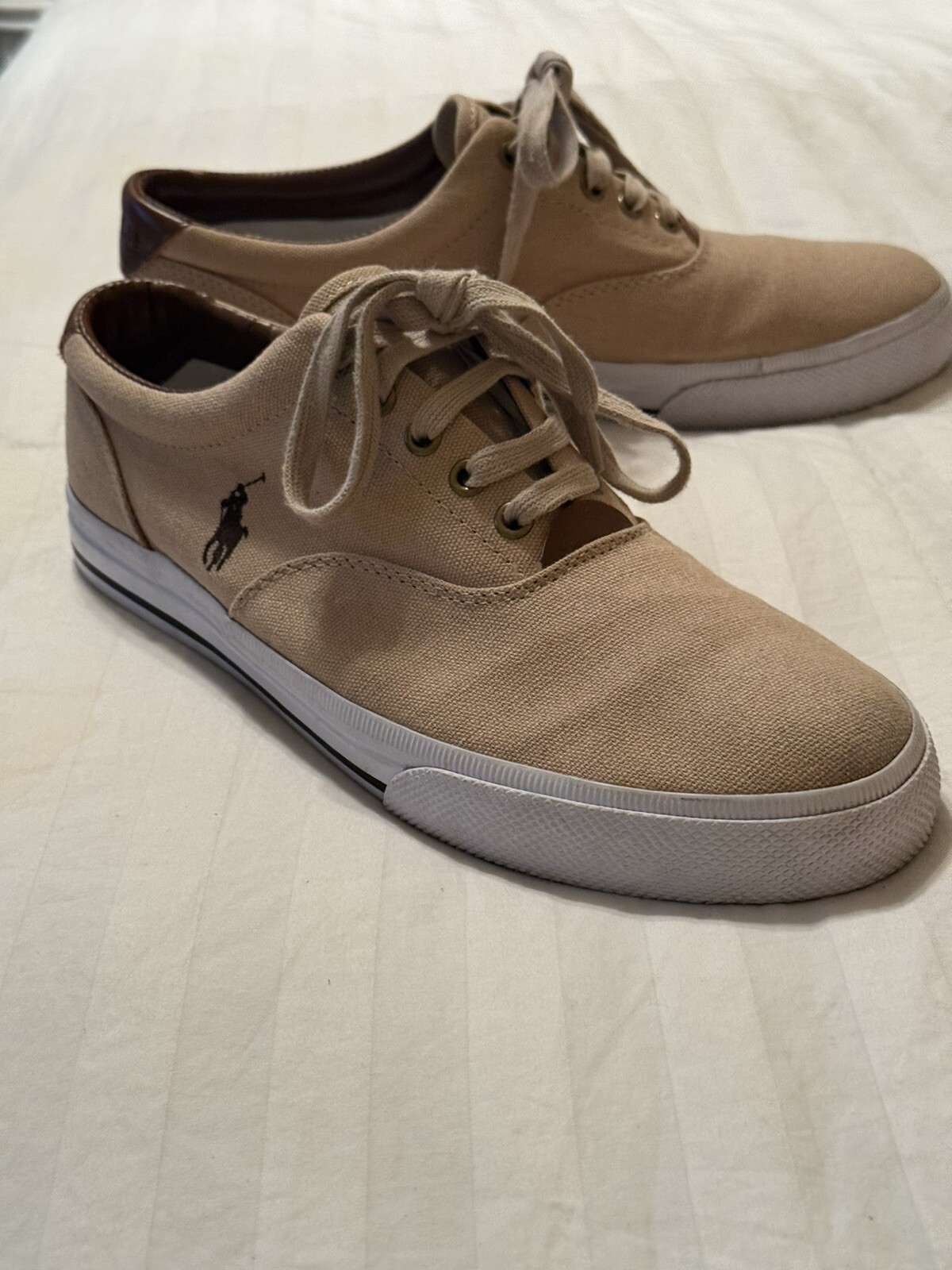 PONY POLO Ralph Lauren Vaughn scarpe uomo sneakers beige marrone tela misura 10 5