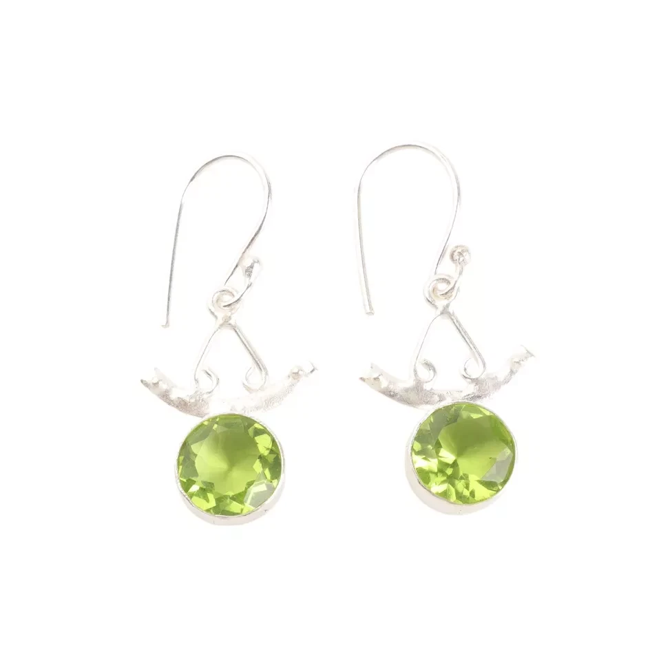 Peridot Gemstone Earrings 925 Solid Silver Dangling Earrings Jewelry - Image 2 of 4