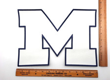 12" Varsity Iron On Patch White With Navy Blue Border Block M Huge