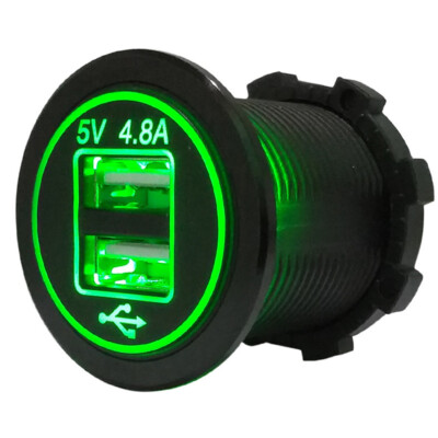 Waterproof USB Charger Socket green LED light 2.4A for Car Boat Marine Motorcycl