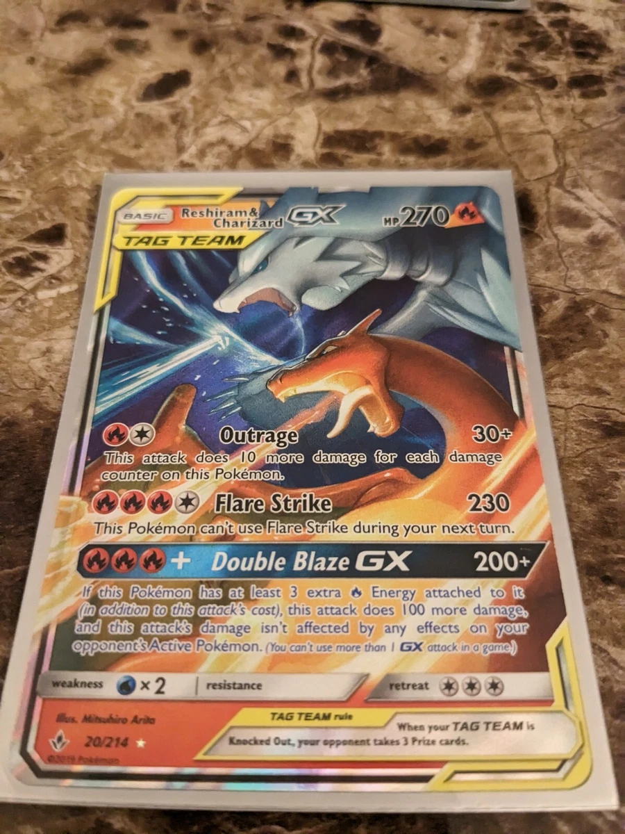 Reshiram & Charizard GX 20/214 Tag Team Pokemon Team Up Holo Foil