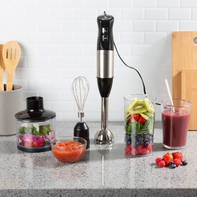 6-Speed Immersion Blender - 4-in-1 Hand Mixer with Whisk, Food Compact, Black 