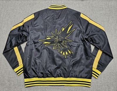 Pokemon Center Jacket Mens Medium Black Zapdos Varsity Satin Lined