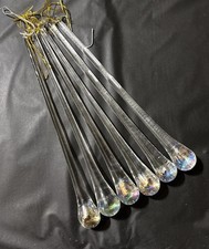 Clear Iridescent Teardrop Glass Ornaments Set Of 6 Icicles Christmas Vintage 