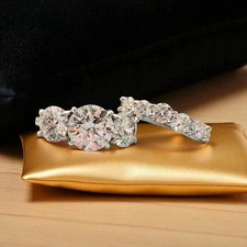 Set Fede Nuziale Fidanzamento Moissanite Taglio Tondo 1,50 Ct Argento Sterling 925