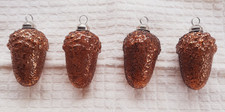 Set Of 4 Kugel Style Acorn Glass Ornaments 2.5" Bronze w/Glitter Caps