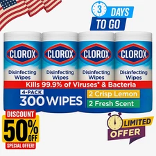 4 Pack - Clorox Disinfecting Wipes, Bleach Free Cleaning, Multi-Surface Wipes