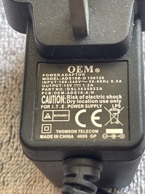 Thomson Telecom OEM Netzteil (Modell ADS18B-D 150120) 15 V 1,2 AMP 18 Watt
