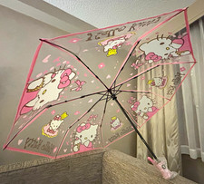 Hello Kitty Girls Compact/Folding Umbrella Pink Clear Plastic Cartoon One Size