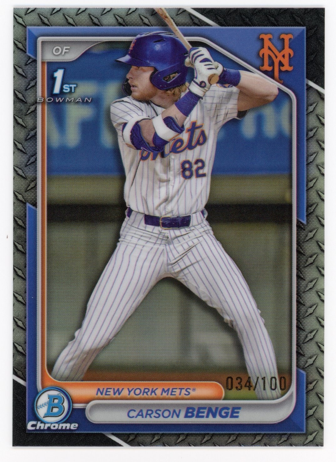 2024 BOWMAN DRAFT CHROME CARSON BENGE /100 STEEL METAL REFRACTOR 1ST #BDC-28