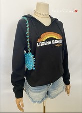 LAGUNA BEACH, CALIFORNIA V-NECK PULLOVER HOODIE SWEATSHIRT IN BLACK