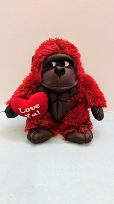 Dandee Realistic Red Side Eye Gorilla Plush Stuffed Animal Love Ya Heart