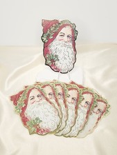Vintage 1985 Christmas Dye Cut Cardboard Santa Claus Ornaments, Unused Lot Of 7