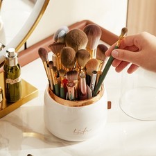 Makeup Brush Holder Organizer with Lid 360 Rotating Dustproof Makeup Brushes Org