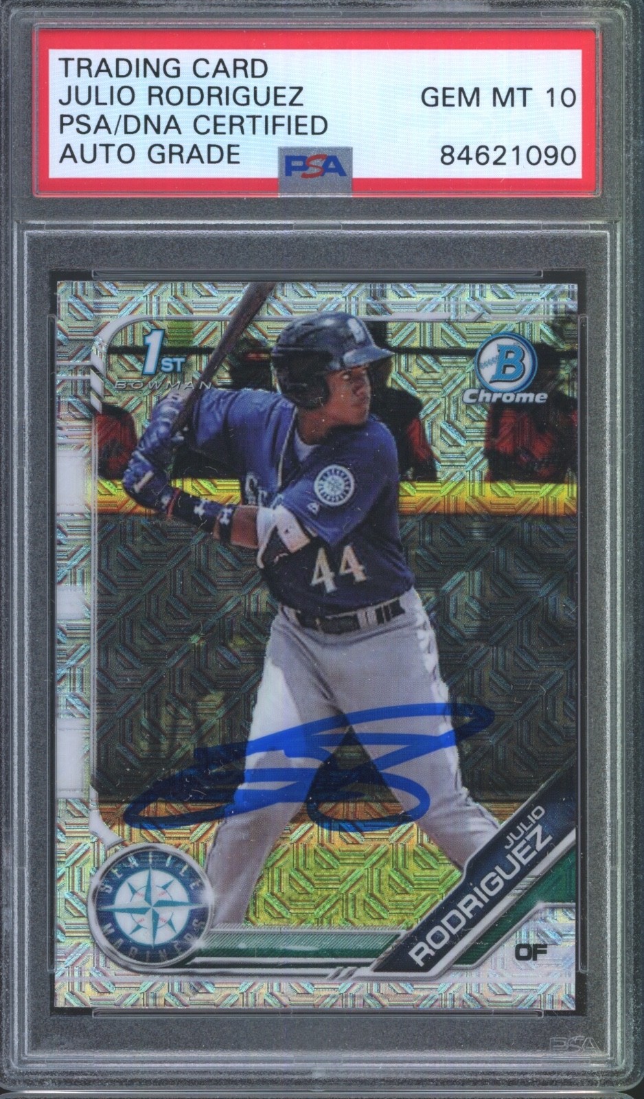 2019 Bowman Chrome #33 Julio Rodriguez RC Rookie Gem Mint PSA DNA 10 Auto view 1