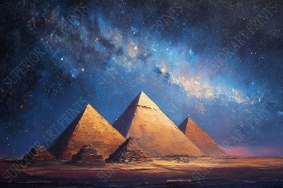 Egyptian Pyramids Under Milky Way Art Print   Night Sky Desert Landscape Poster