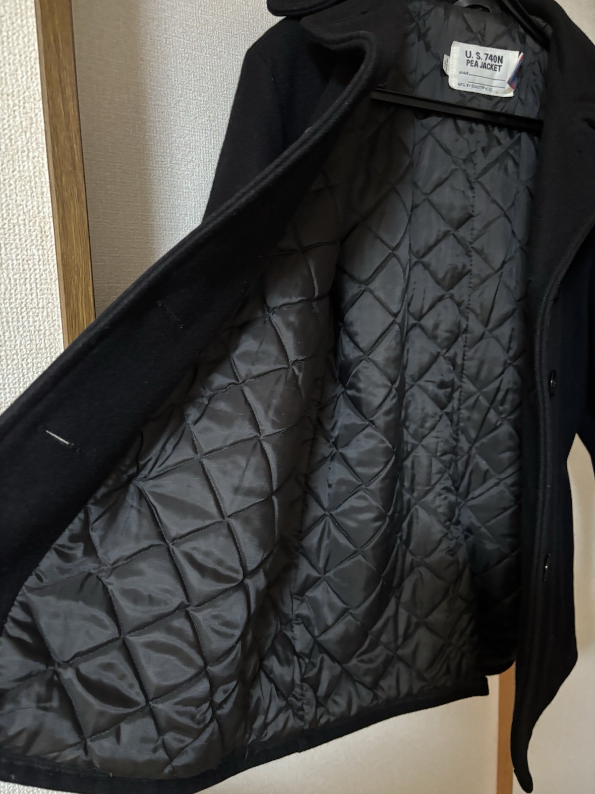 Schott 740 Pea Coat Dark Navy Wool Blend Size 42 Made in USA Quilted Lining