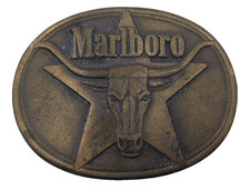 Vintage 1987 Marlboro Belt Buckle Solid Brass Philip Morris Longhorn Steer Star