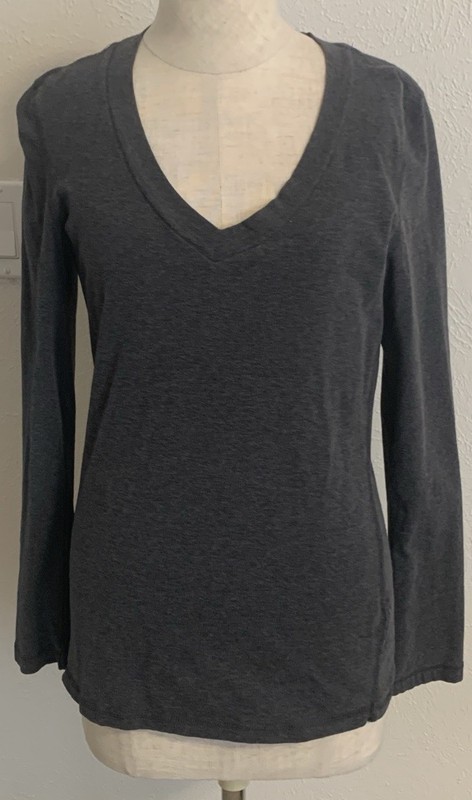 Route 66 Shirt Womens Grey Long Sleeve V- Neck Stretch Casual Tee Sz Large