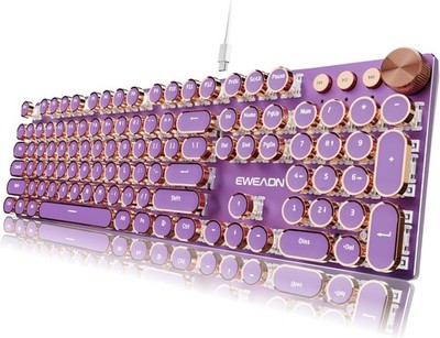 EWEADN Retro Wired Mechanical Keyboard   104 Keys, Pink Switch, LED, Purple