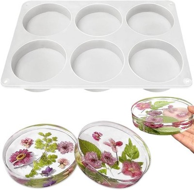 RESINWORLD 6-Cavity Deep Round Coaster Molds, 4 Inches Silicone White 