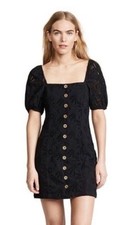 FREE PEOPLE DANIELLA MINI DRESS SZ 2 BLACK EYELET COTTON LINED BOHO COASTAL