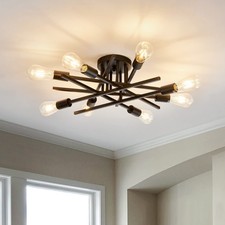 8-Lights Semi Flush Mount Ceiling Light Fixture,Modern Black Vintage Metal Sp...