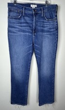 Madewell Slim Demi-Boot Jeans Womens 32 Blue Cotton Stretch Straight High Rise