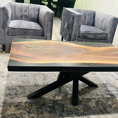 Custom Black Epoxy River Table – Live Edge Wood Slab – Handmade Furniture - Picture 2 of 8