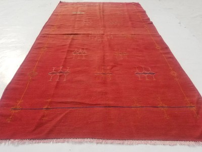 Distressed Vintage Traditional Handmade Moroccan Wool Red Kilim 8x4.3ft