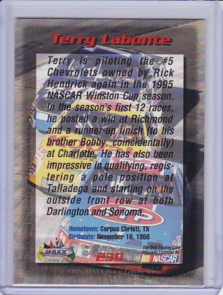 Terry Labonte 1995 Maxx Series II card 230 Grade NM-MT - Image 2 of 2