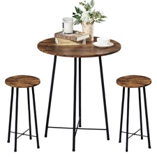 3-Piece Round Bistro Bar Table Set with 2 Bar Stools, Counter Height Wood Top