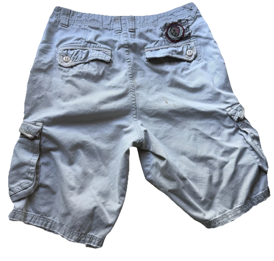 VTG Y2K Billabong Cargo Shorts Sz 32 Khaki Patchwork Distressed 11" Skater Style - Image 2 of 4