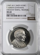 1947 50C THOMAS EDISON C. SMITH SO-CALLED HALF DOLLAR  NGC MS68 TOP POP (1 OF 1)