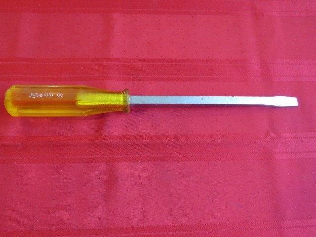 P & C Tools # 808 13" Long Flat/Slotted 7/16" Tip Screwdriver Yellow Handle, USA