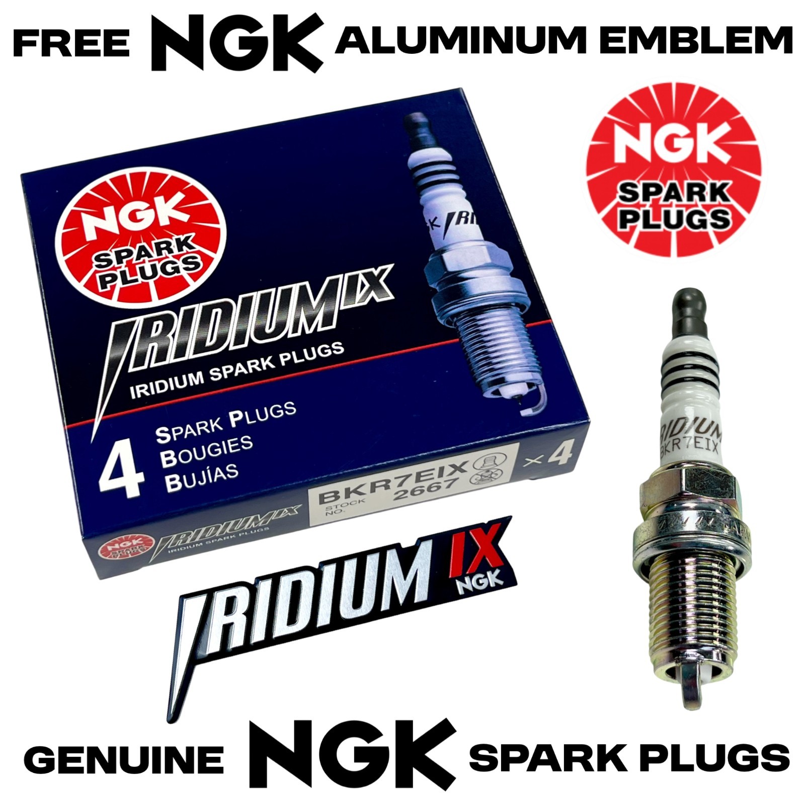4 NGK RACING IRIDIUM IX SPARK PLUGS KIT BKR7EIX 2667 7 HEAT RANGE FREE EMBLEM
