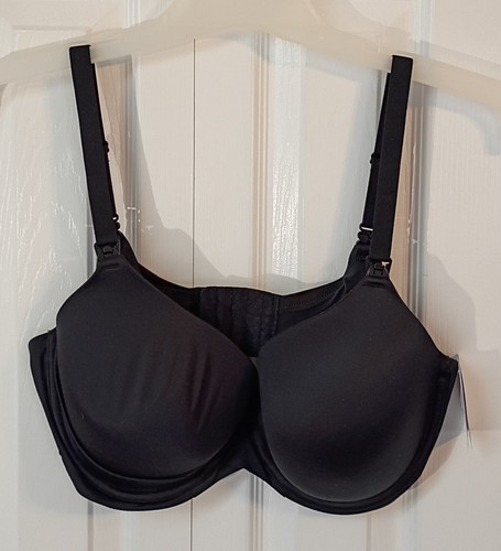 Ladies Black Nursing Tee Shirt Bra-Adjustable-Lined-Wired-Size 38DD-NWT