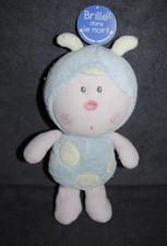 🍀Doudou Papillon Coccinelle LUMINOU  Bleu Aile Peluche GM 28 Cm TBE