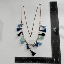 Charming Charlie's Gold Tone Multi Color Tassel Charm Necklace Drop Pendant