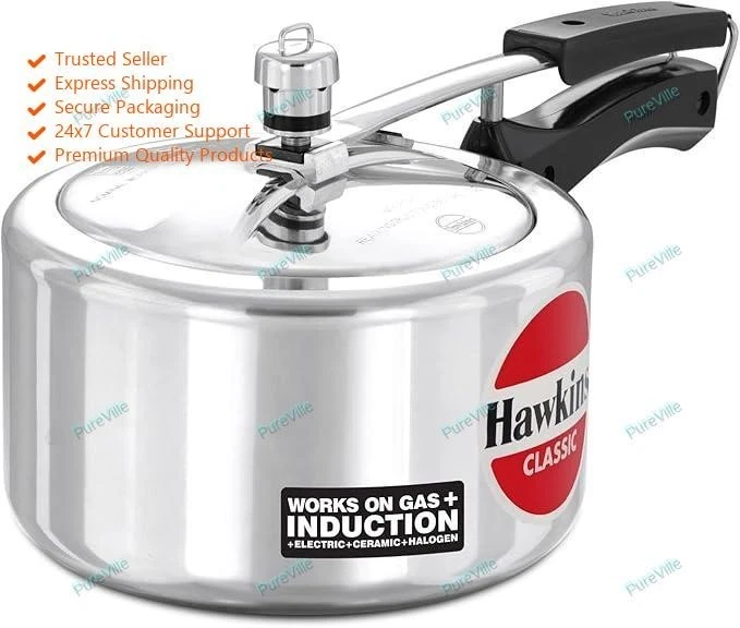 Hawkins Classic 3 Litre Inner Lid Aluminium Pressure Cooker, Wide Design Inducti